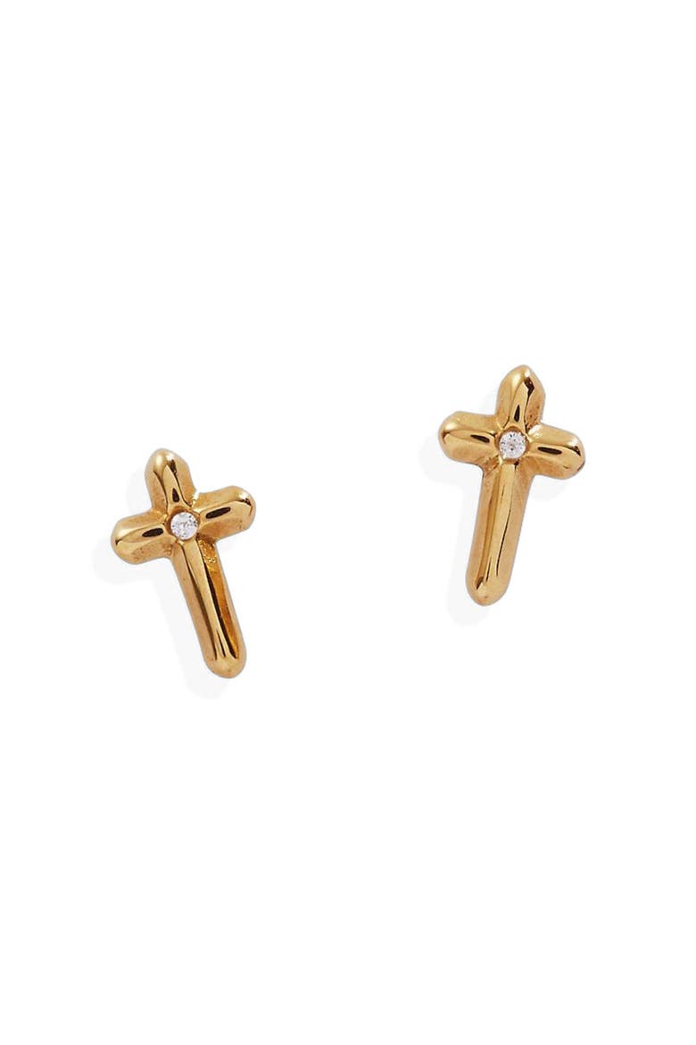 Cross Mini Stud Earrings Earrings, Main, color, Gold