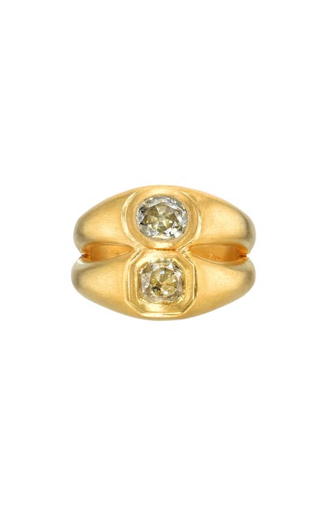 Old Mine Bezel Set Diamond Double Signet Ring