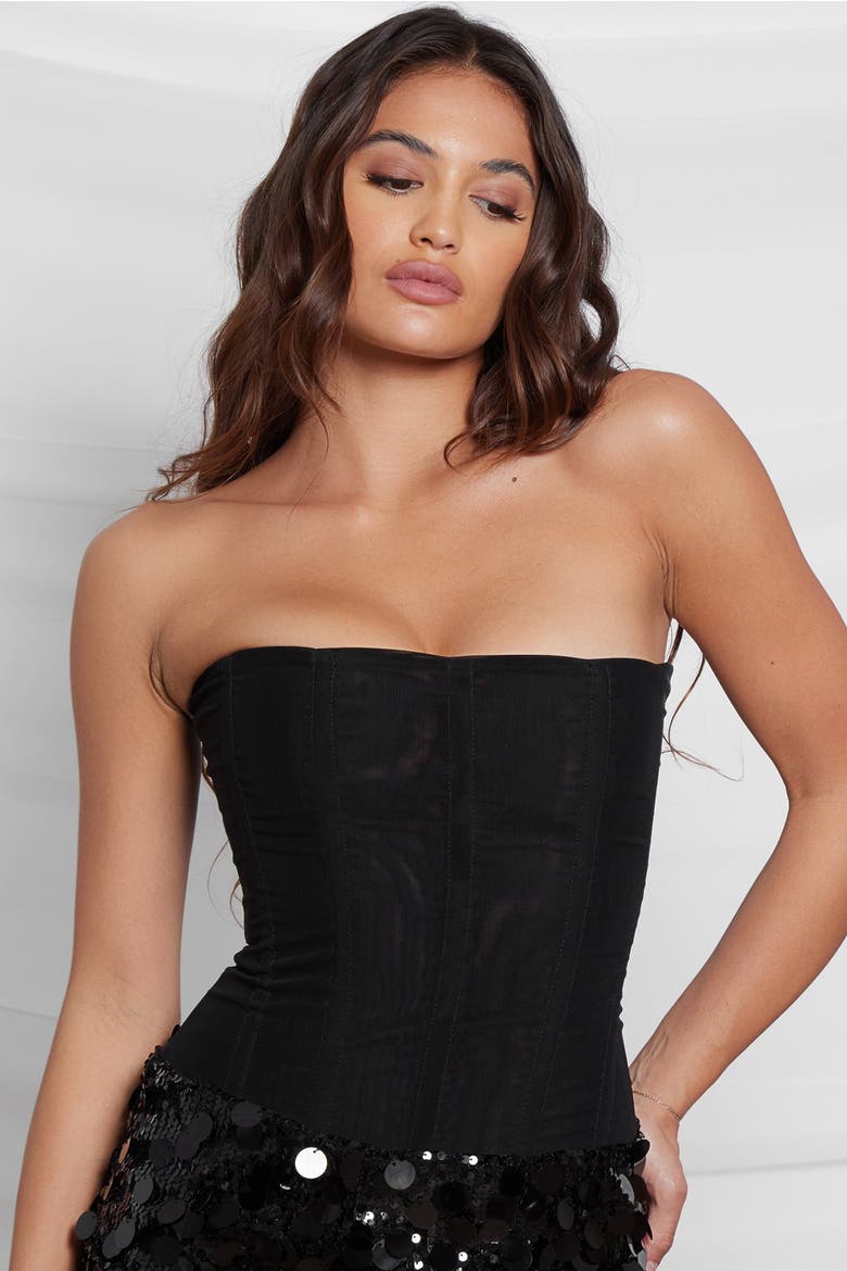 Muse Mesh Corset Top, Alternate, color, Black