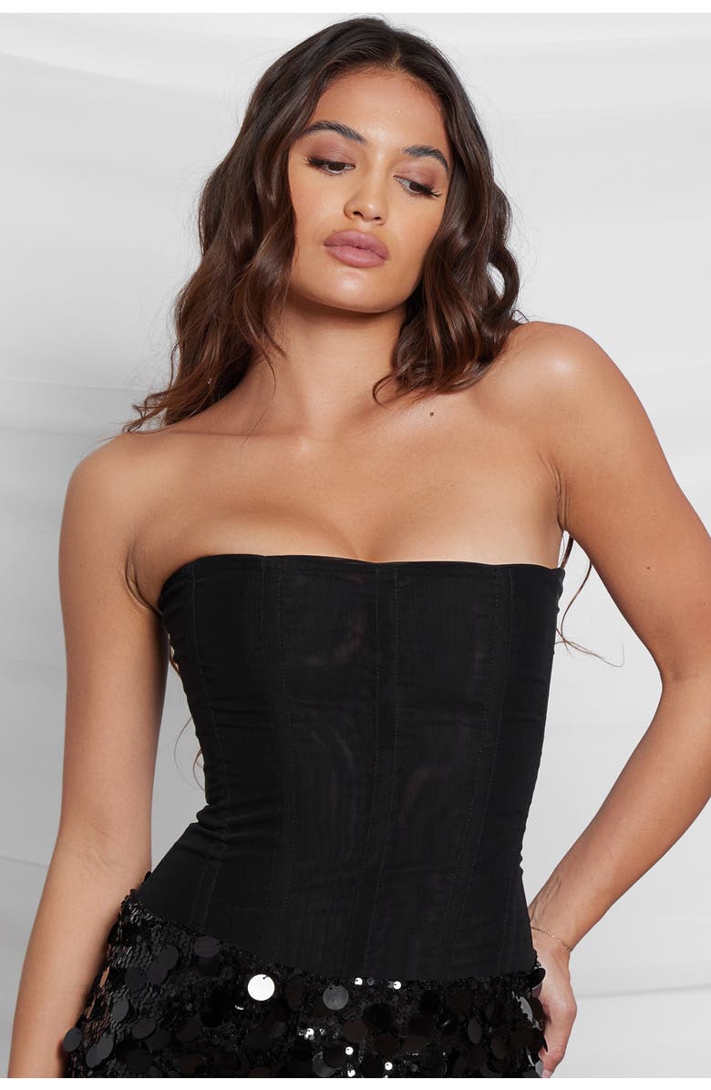 LEAU Muse Mesh Corset Top, Alternate, color, Black