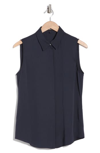 THEORY THEORY SILK GEORGETTE SLEEVELESS BUTTON-UP SHIRT 