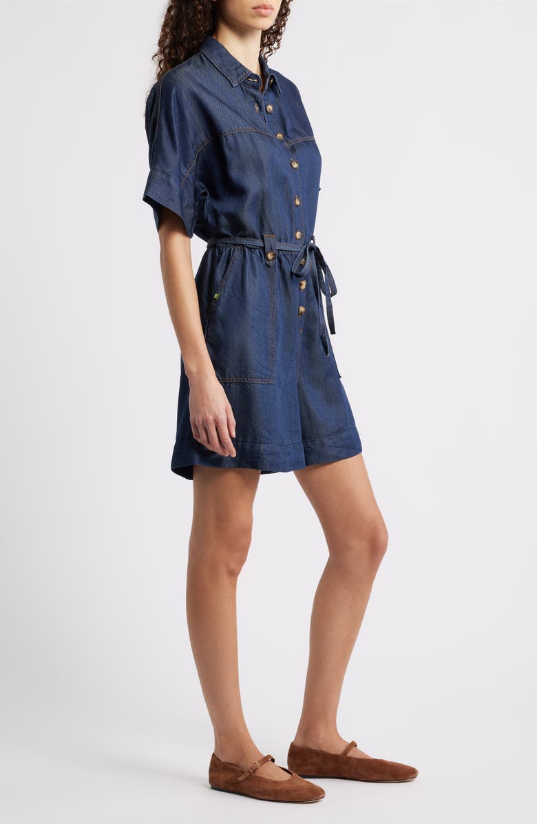 FRNCH Mariselle Denim Romper, Alternate, color, Bleu Jean