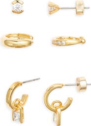 Nordstrom Set of 3 Cubic Zirconia Ear Cuffs, Stud & Drop Huggie Hoop Earrings