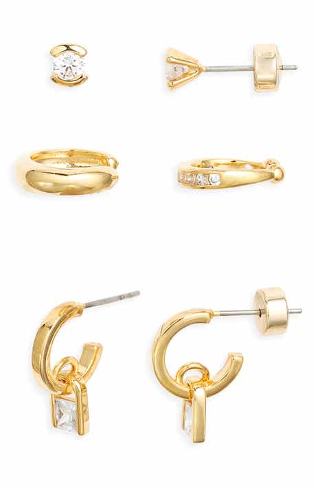 Nordstrom Set of 3 Cubic Zirconia Ear Cuffs, Stud & Drop Huggie Hoop Earrings