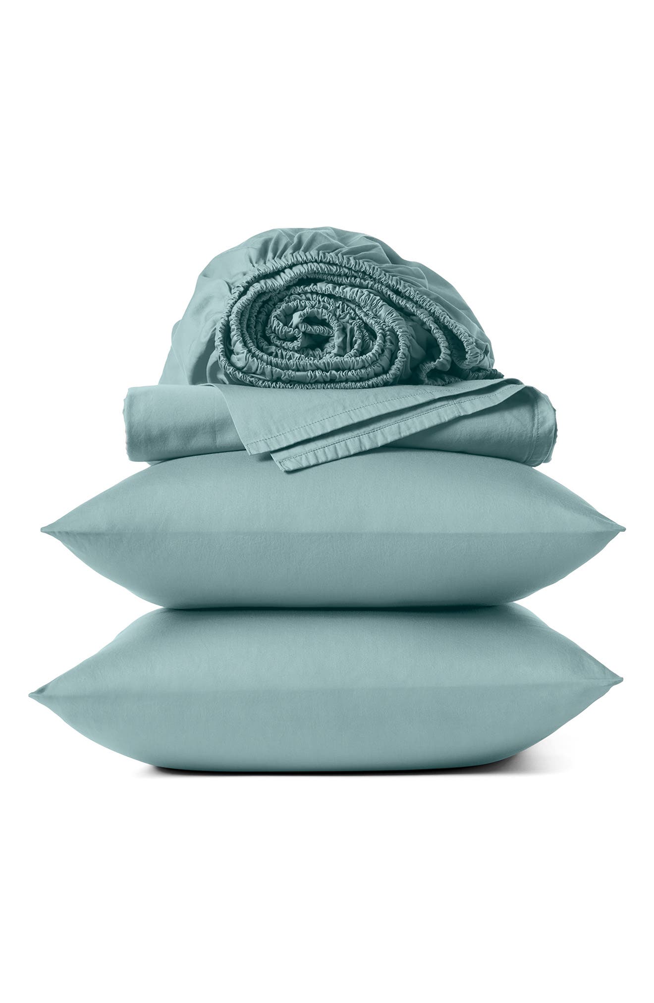 Coyuchi Cloud Soft 320 Thread Count Organic Cotton Sateen Sheet Set in Pacific Blue 