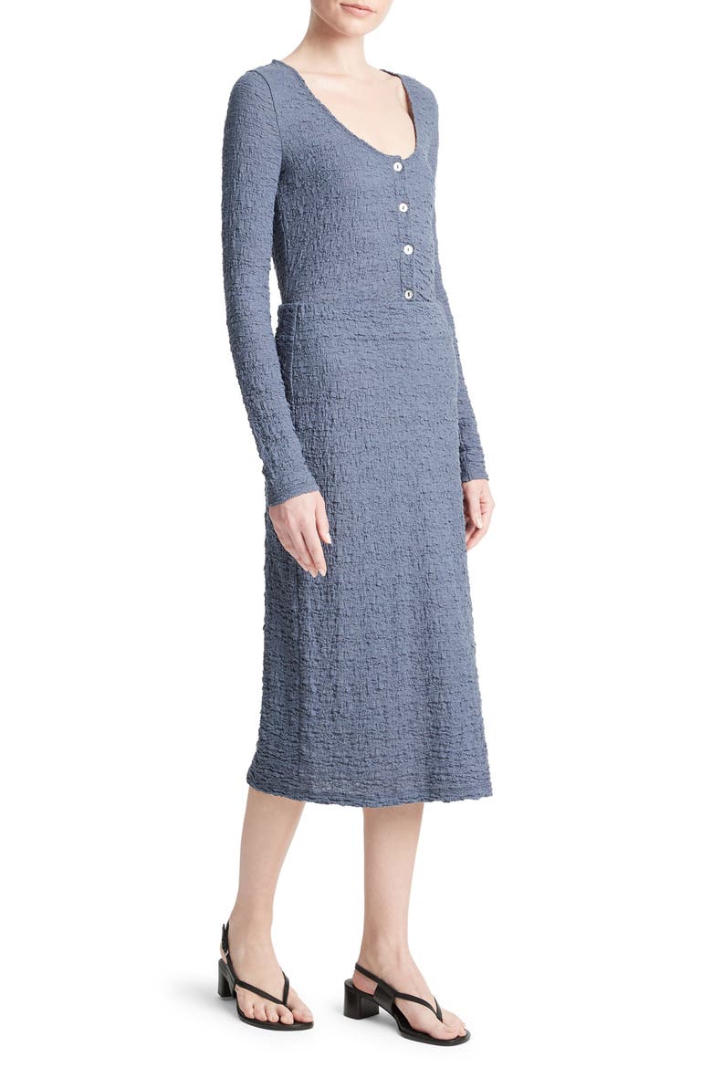 Smocked Cotton Blend Midi Skirt, Alternate, color, DARK SEA STEEL