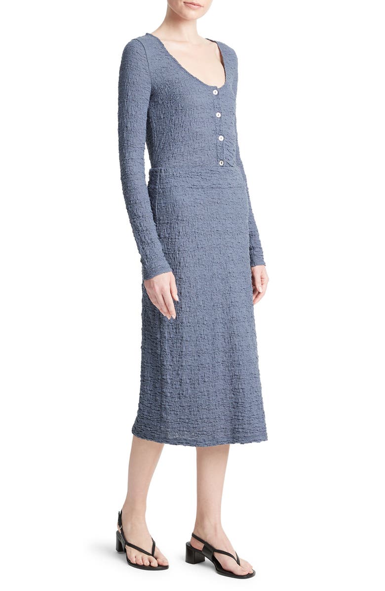 Vince Smocked Cotton Blend Midi Skirt, Alternate, color, Dark Sea Steel