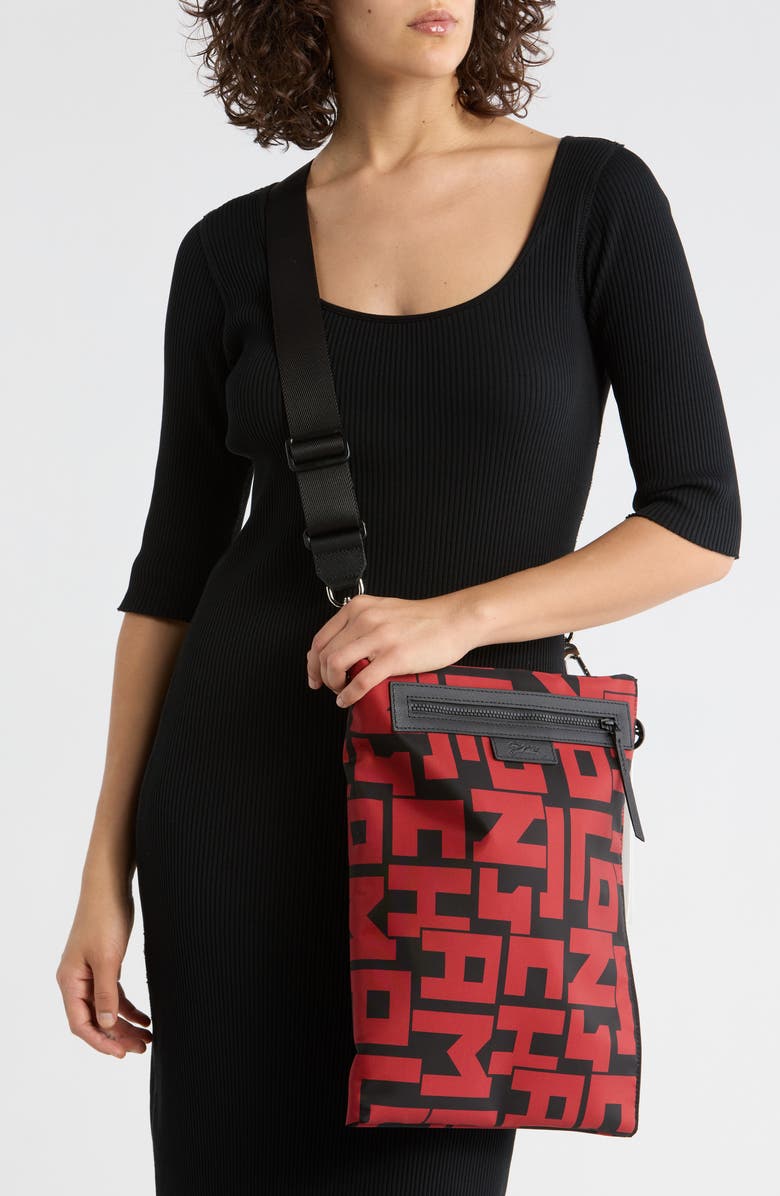 Longchamp Le Pliage Flat Crossbody Bag, Alternate, color, Black/Brick