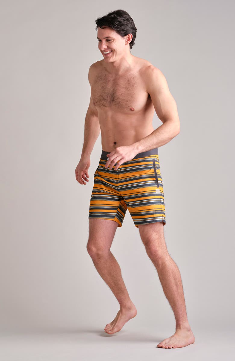 Rhone 7-Inch Point Break Water Repellent Board Shorts, Alternate, color, Autumn Gold Multi Stripe