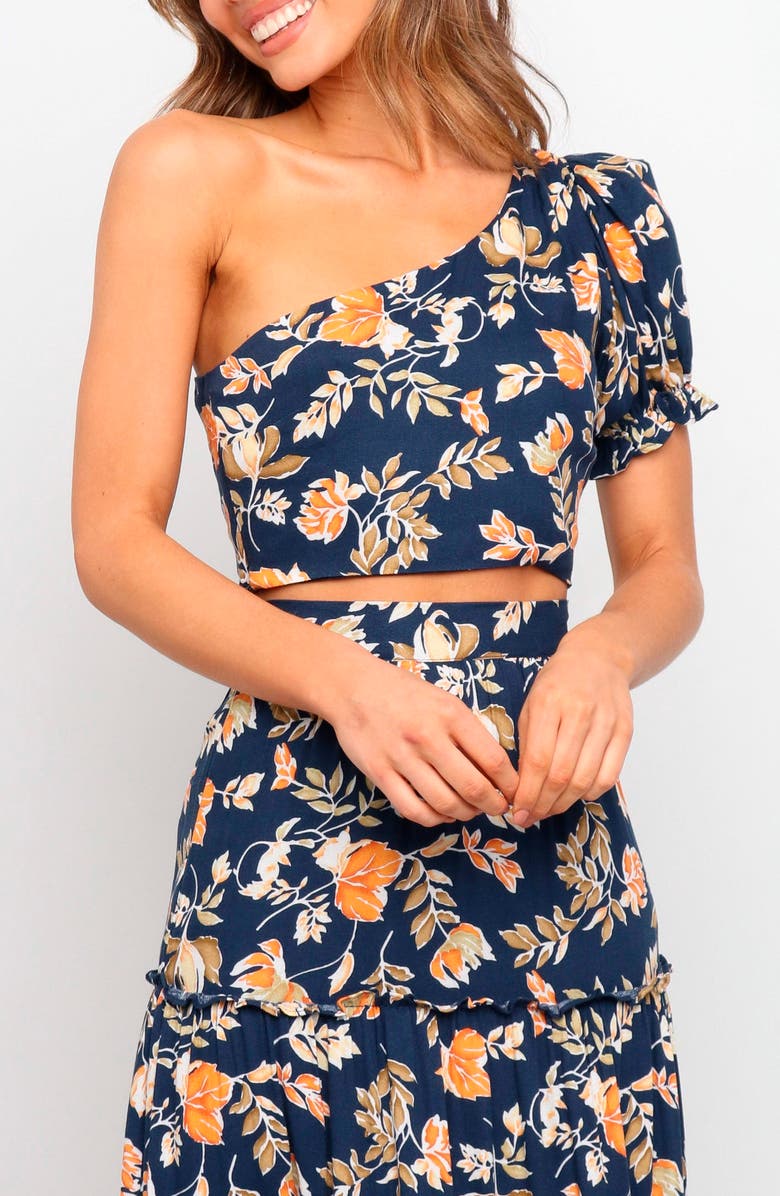 Petal & Pup Aimee One-Shoulder Crop Top, Main, color, Navy