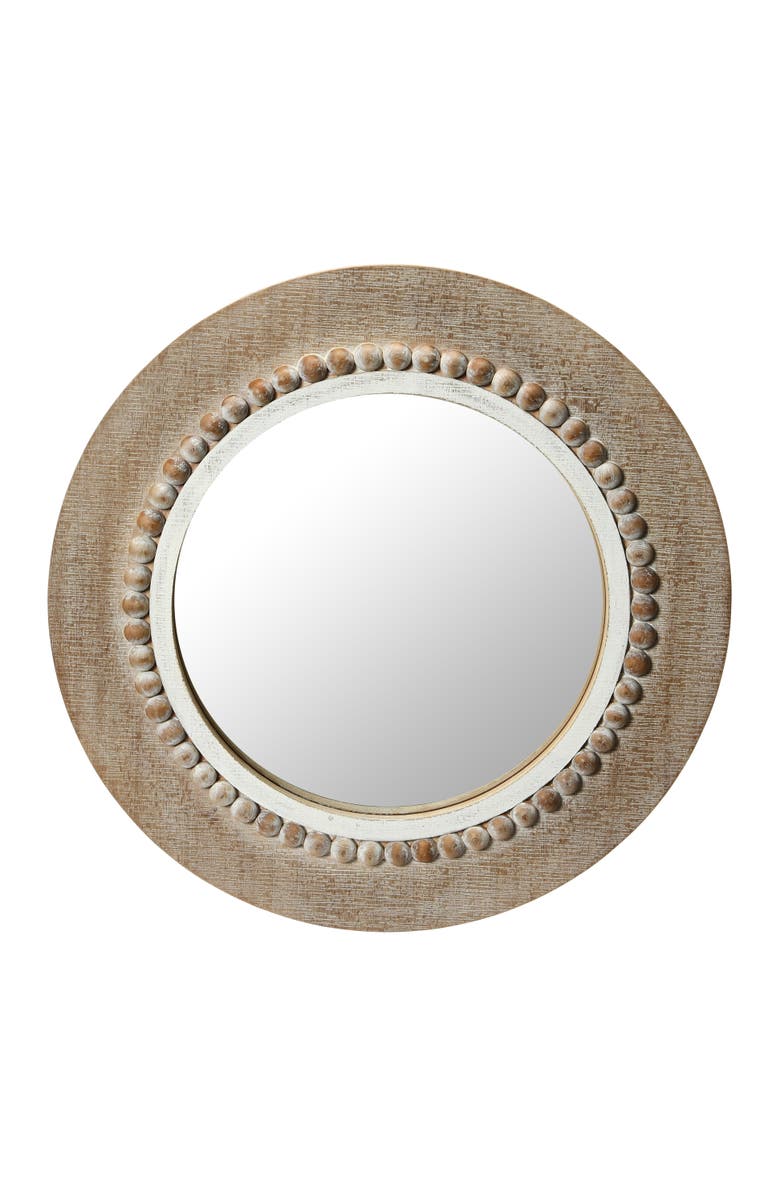 Storied Home Round Wood Framed Wall Mirror, Natural, Main, color, Brown