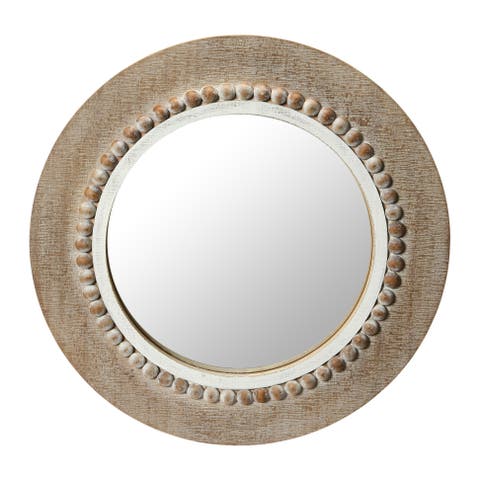 Round Wood Framed Wall Mirror, Natural