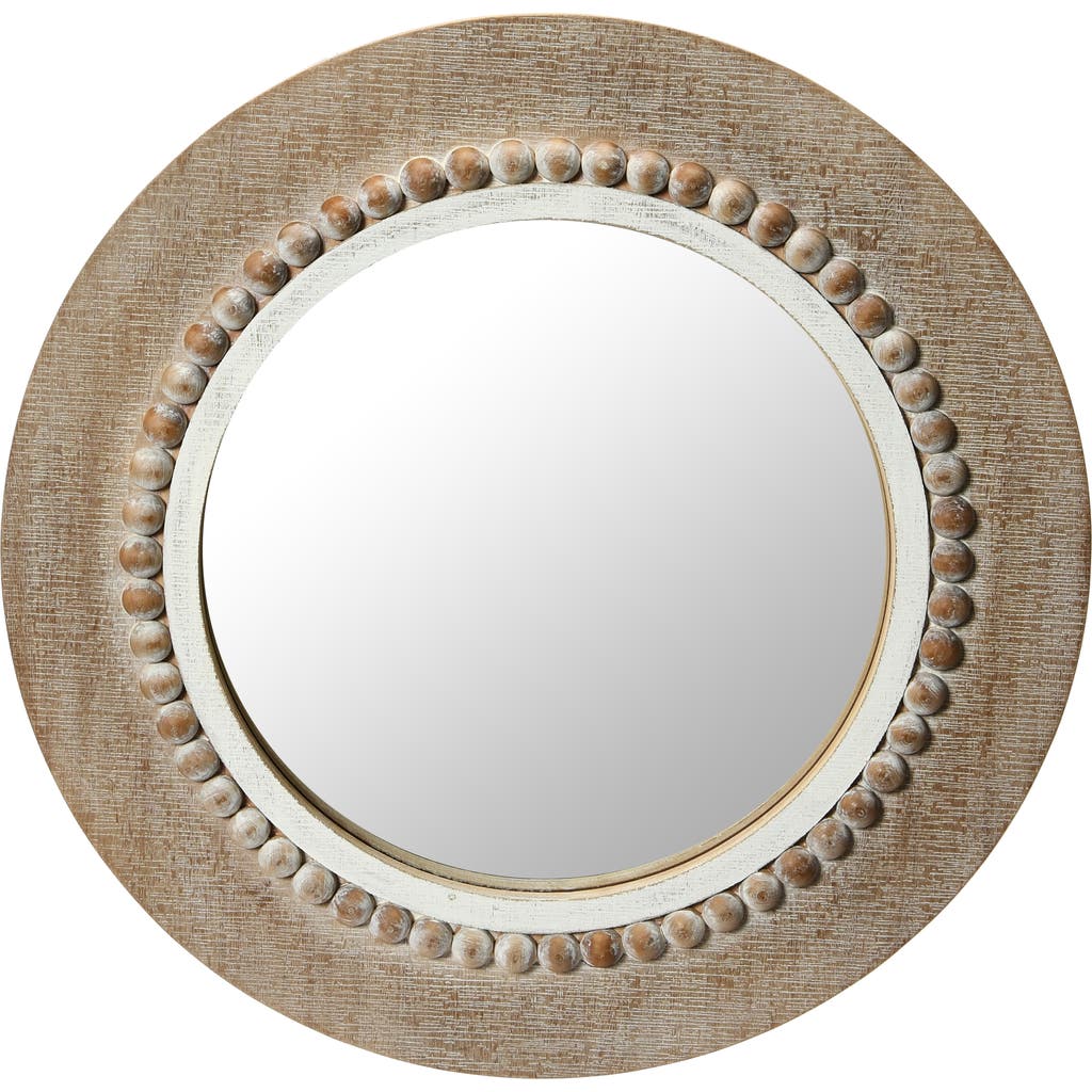 Storied Home Round Wood Framed Wall Mirror, Natural In Brown