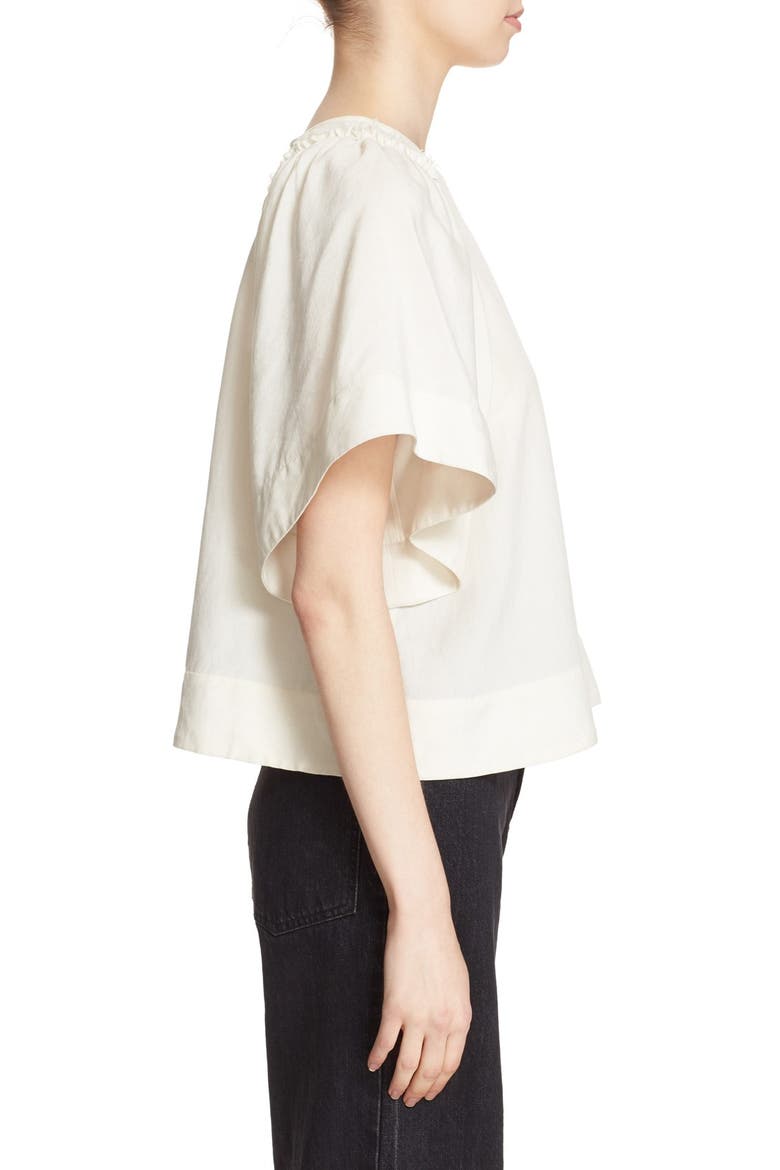 'Ravine' Bell Sleeve Silk & Linen Top, Alternate, color, WHITE