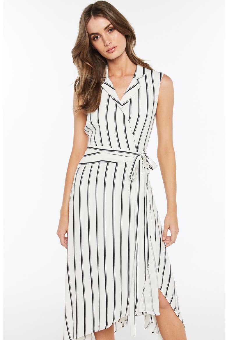 Salina Stripe Asymmetric Wrap Dress, Alternate, color, BLACK WHITE STRIPE