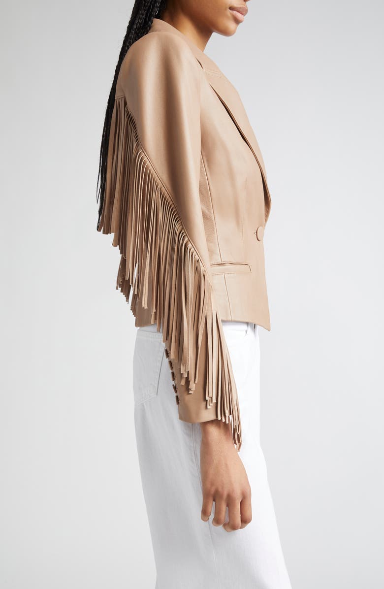 L'AGENCE Vashti Fringe Leather Blazer, Alternate, color, Dark Cappuccino