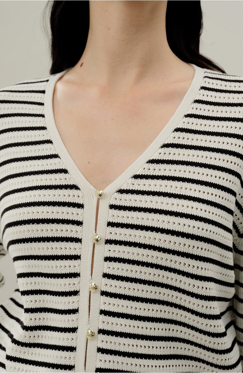 Lilysilk Toscana Striped Pointelle Cardigan, Alternate, color, White With Black Stripes