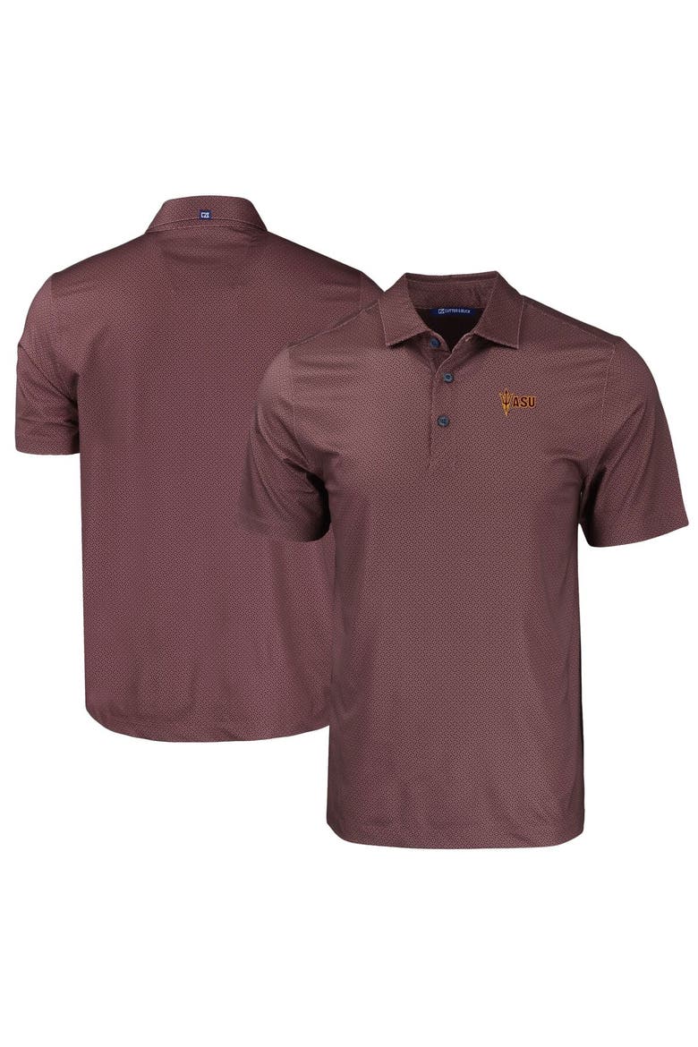 Men's Cutter & Buck Maroon Arizona State Sun Devils Pike Eco Tonal Geo Print Stretch Recycled Polo, Main, color, Maroon