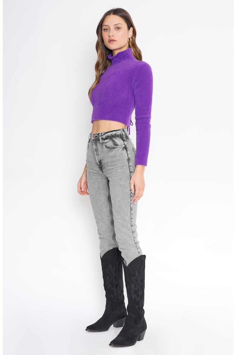 Zelah Open Back Eyelash Crop Sweater, Alternate, color, PURPLE
