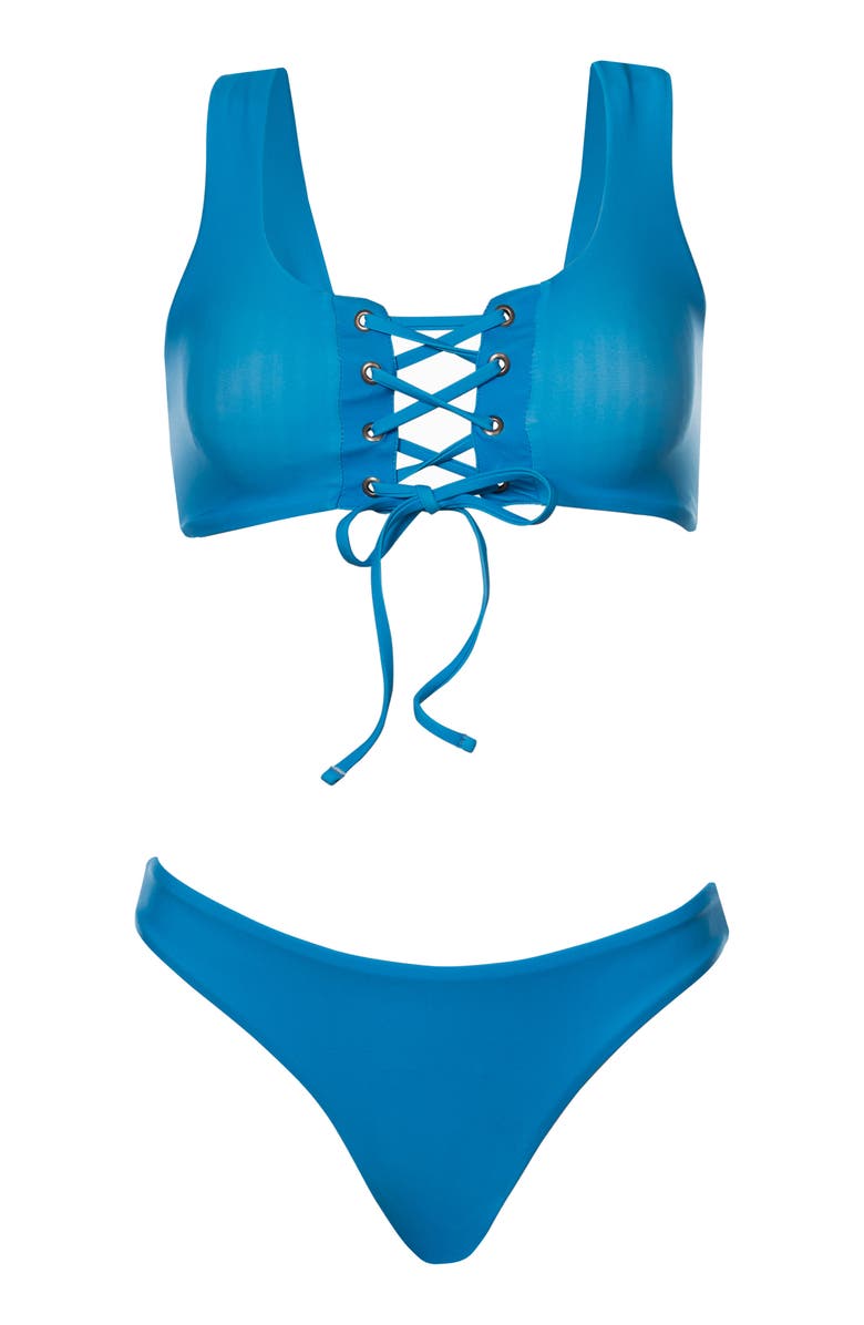 Maaji Blue Dazzle Lace-Up Reversible Bikini Top, Alternate, color, Blue