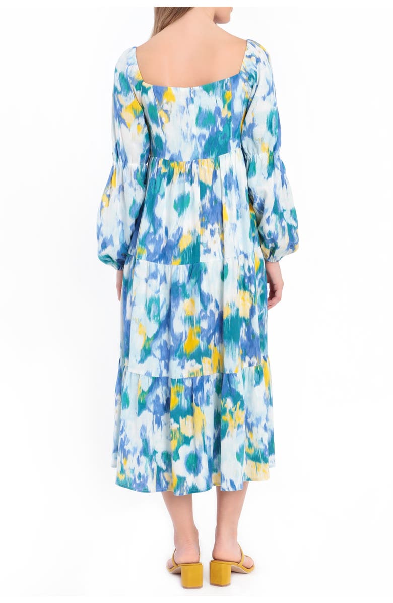 Donna Morgan Printed Linen Blend Tiered Midi Babydoll Dress, Alternate, color, 