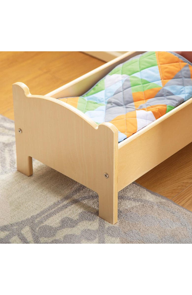 Kaplan Early Learning Company Wooden Doll Bed with Bedding, Alternate, color, Beige