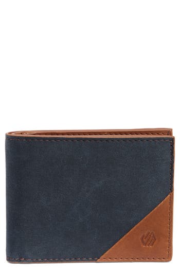 Johnston & Murphy Antique Canvas & Leather Bifold Wallet In Navy