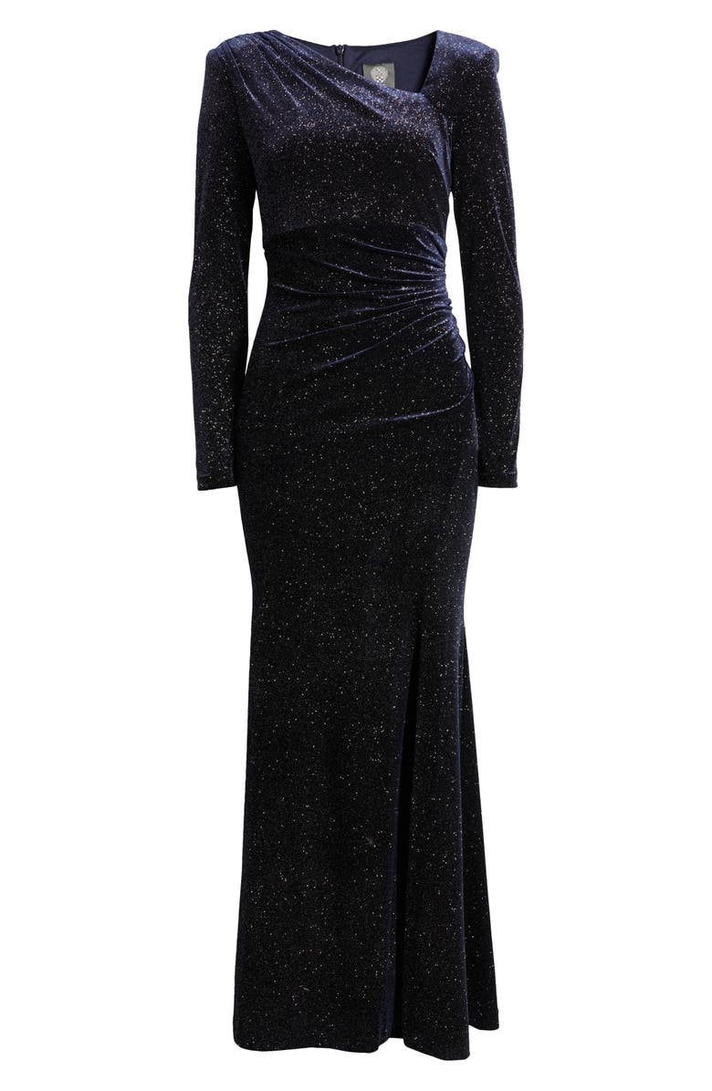 Vince Camuto Metallic Velvet Long Sleeve Gown, Alternate, color, 