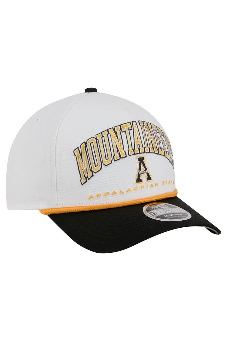 Men's New Era White/Black Appalachian State Mountaineers Arch Two-Tone Rope 9FORTY A-Frame M-Crown Adjustable Hat, Alternate, color, White