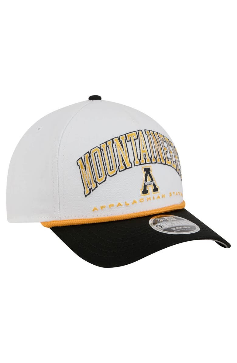 New Era Men's New Era White/Black Appalachian State Mountaineers Arch Two-Tone Rope 9FORTY A-Frame M-Crown Adjustable Hat, Alternate, color, White
