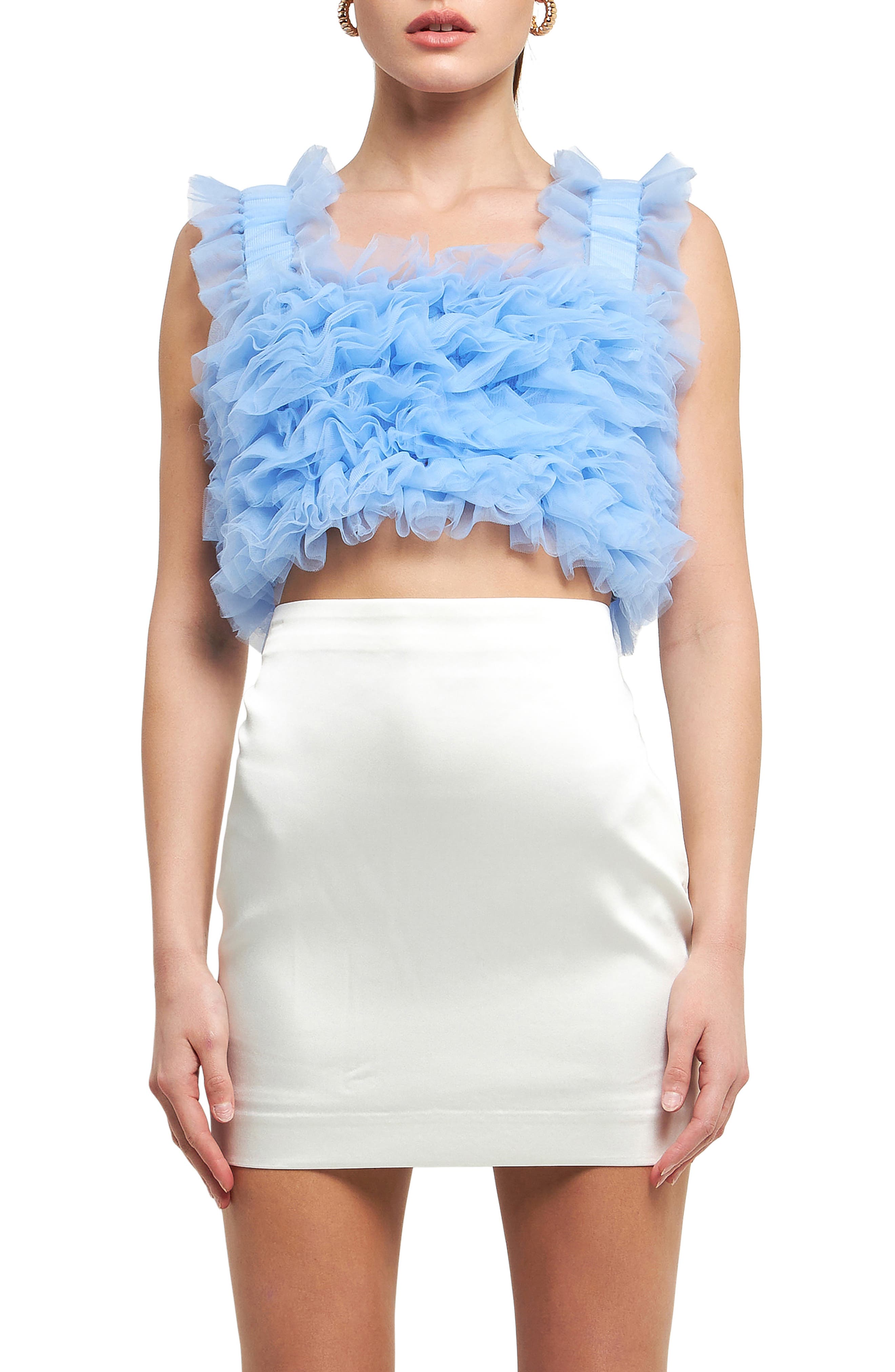 Ruffle Tulle Crop Tank