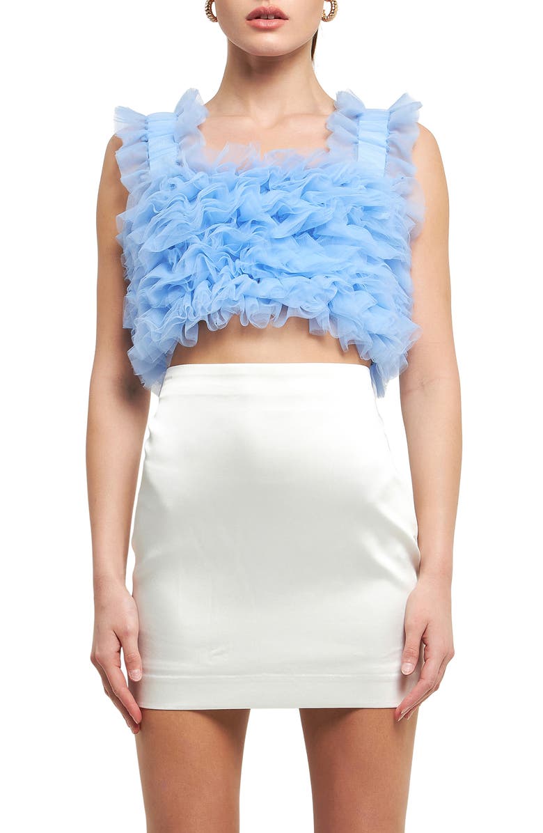 Endless Rose Ruffle Tulle Crop Tank, Main, color, Powder Blue