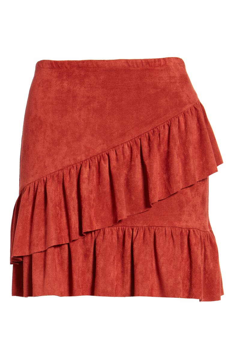 Soprano Faux Suede Ruffle Miniskirt, Alternate, color, 