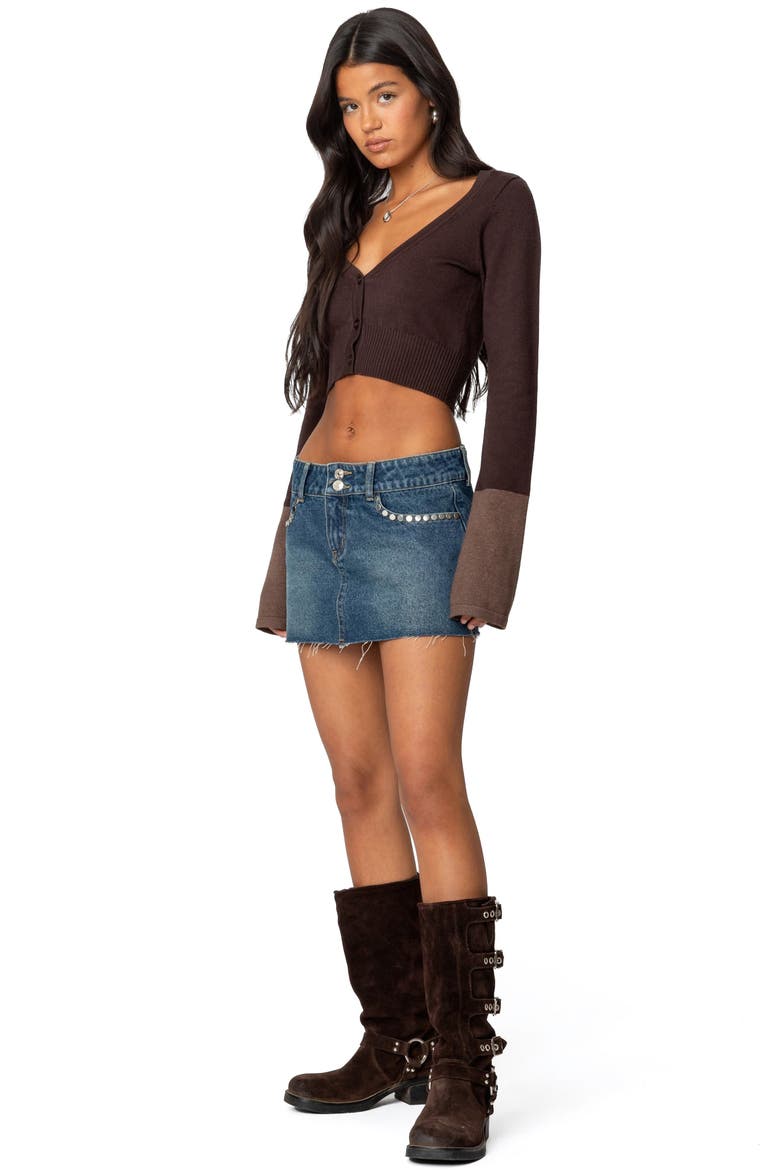 Colorblock Crop Cardigan, Alternate, color, BROWN