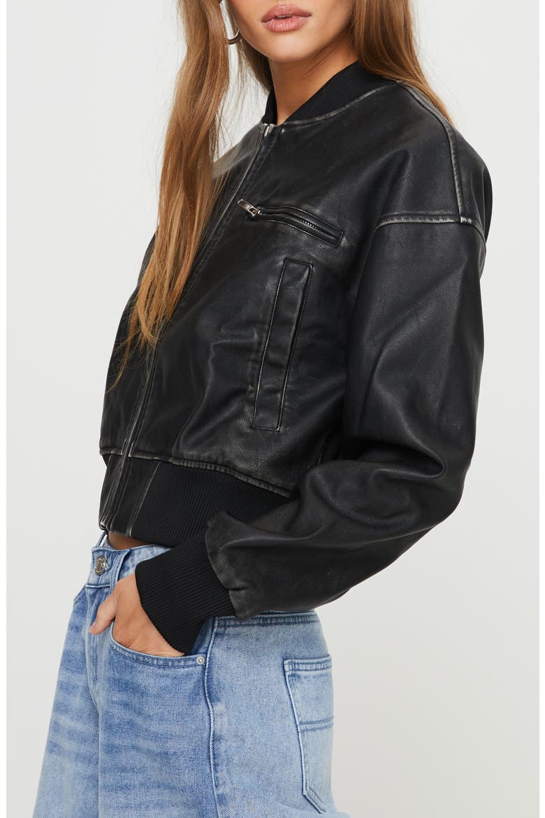 Sweet Disaster Faux Leather Bomber Jacket, Alternate, color, BLACK