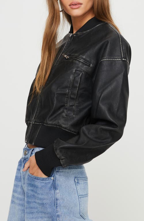 Princess Polly Sweet Disaster Faux Leather Cropped Bomber Jacket Black In Black