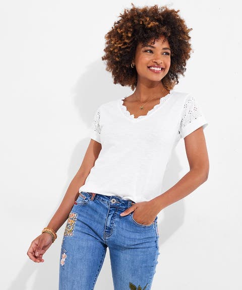 Eyelet V-neck Tee (Plus)