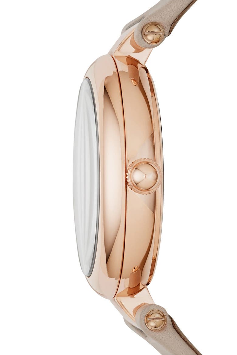 'Dotty' Leather Strap Watch, 34mm, Alternate, color, GREY/ SILVER/ ROSE GOLD