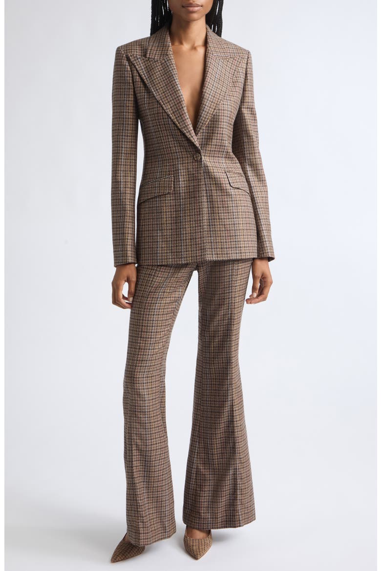 Rhein Check Wool & Silk Flare Leg Pants, Alternate, color, CAMEL MULTI
