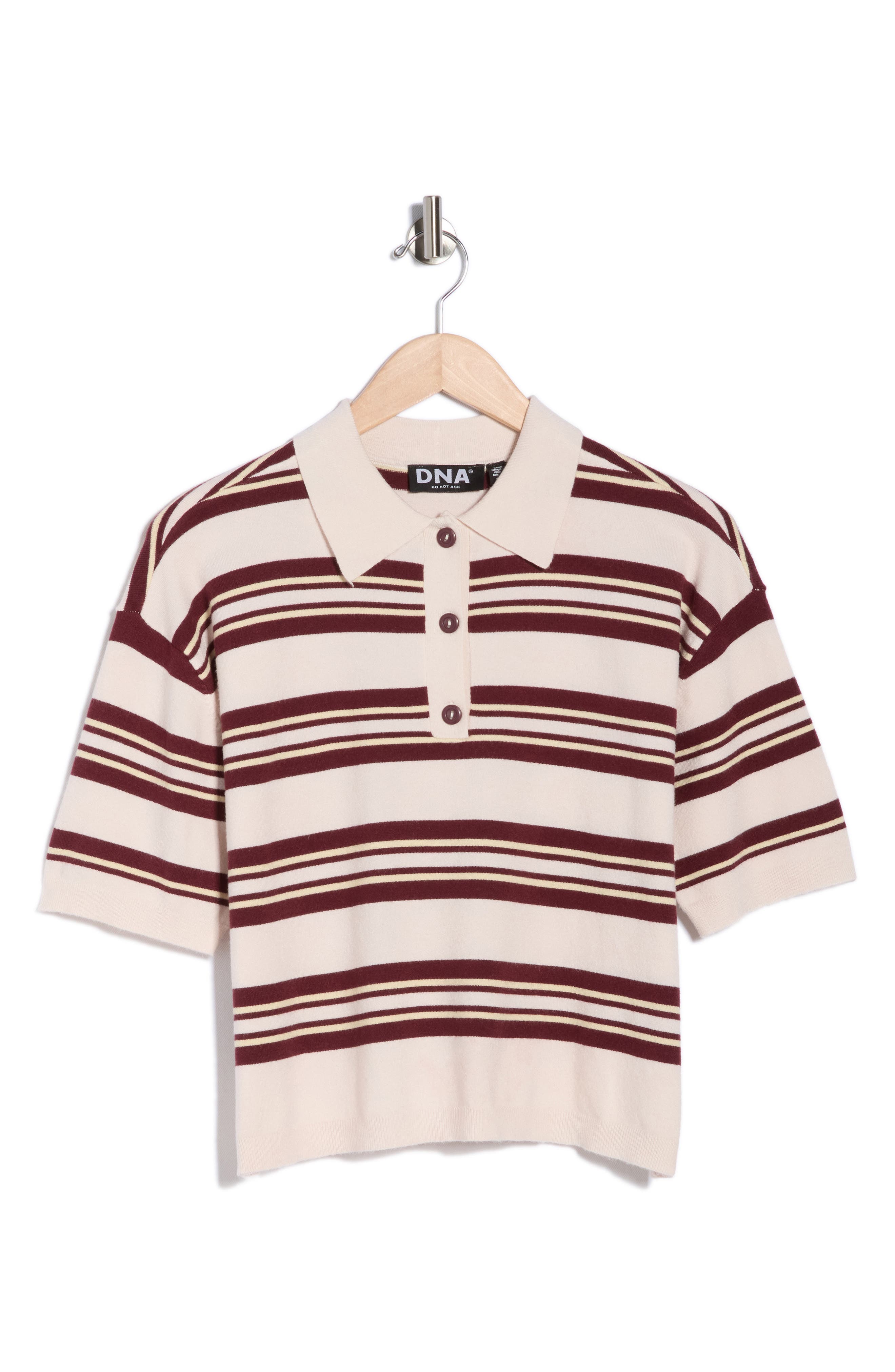 INTERNATIONAL DESIGNER Stripe Short Sleeve Crop Polo Sweater