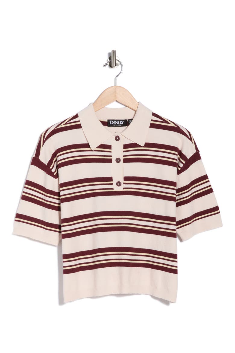Stripe Short Sleeve Crop Polo Sweater, Alternate, color, ECRU