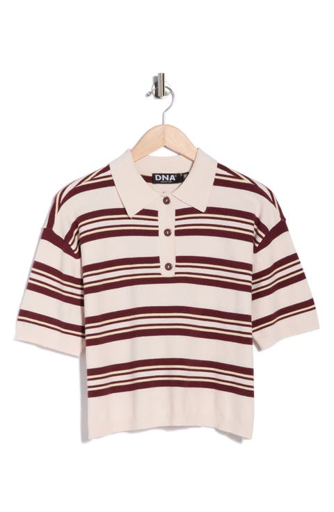 Stripe Short Sleeve Crop Polo Sweater