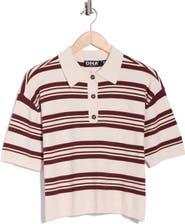 INTERNATIONAL DESIGNER Stripe Short Sleeve Crop Polo Sweater