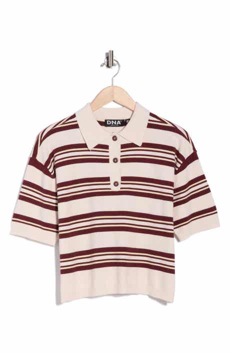 INTERNATIONAL DESIGNER Stripe Short Sleeve Crop Polo Sweater
