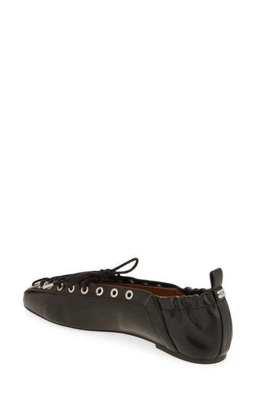 Ganni Black Lace-up Ballerinas With Metal Eyelets And Elasticized Ankle In Eco-leather Woman In Black