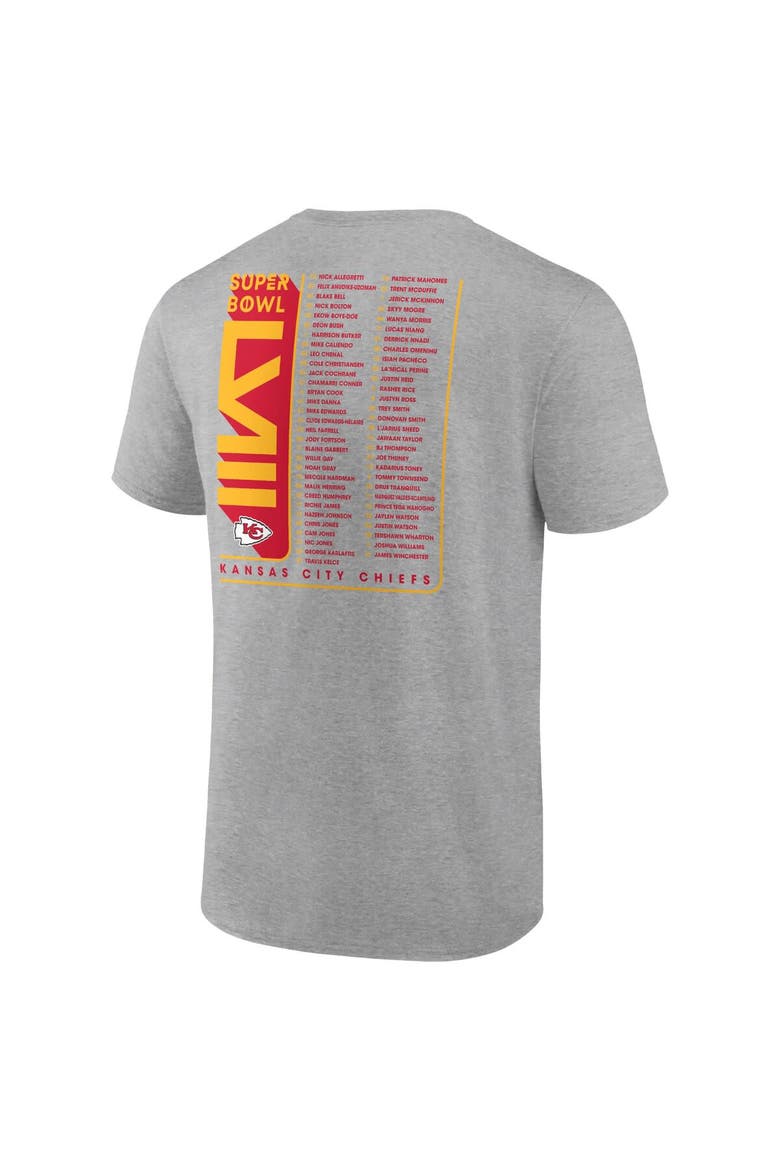 Men's Fanatics Branded Heather Gray Kansas City Chiefs 2023 AFC Champions Two-Sided Roster Big & Tall T-Shirt, Alternate, color, Heather Gray