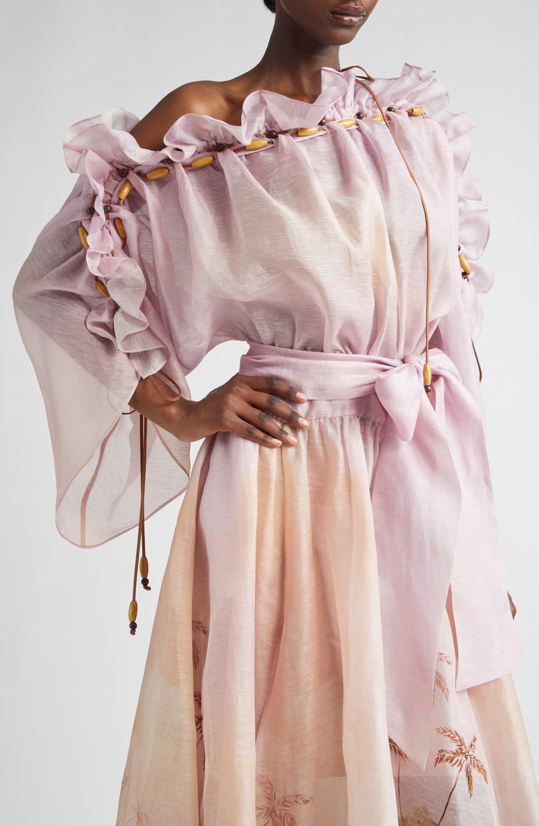 Zimmermann Dawning Ruffle Long Sleeve Organza Maxi Dress, Alternate, color,