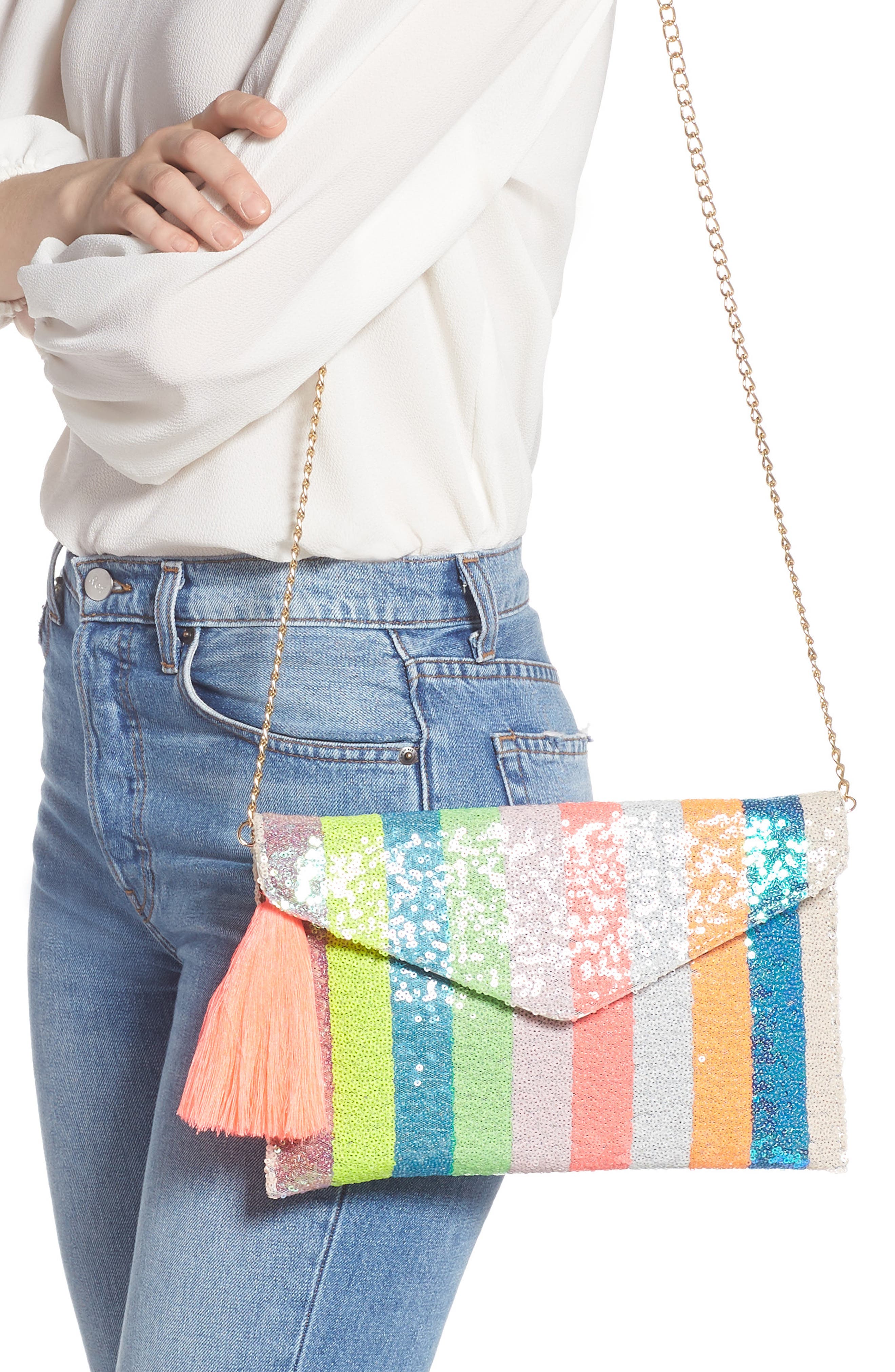 Mali + Lili Leah Sequin Stripe Clutch, Alternate, color, 