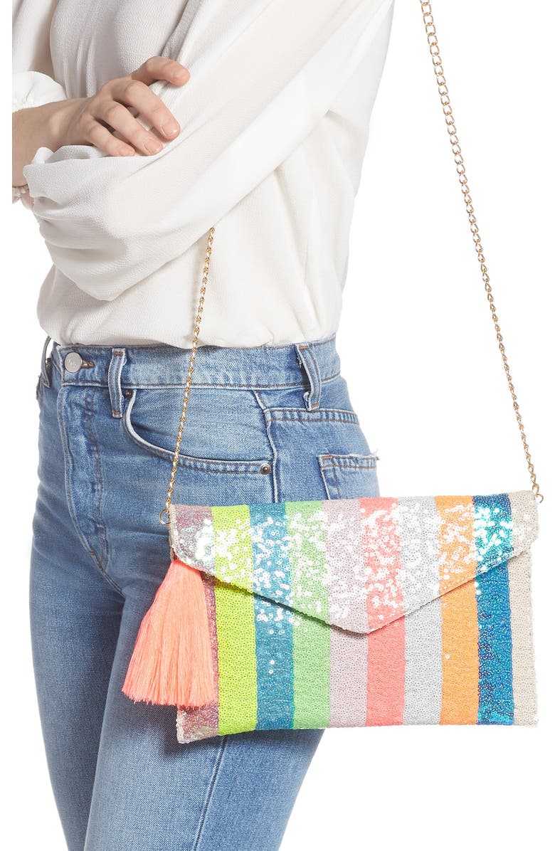 Mali + Lili Leah Sequin Stripe Clutch, Alternate, color,