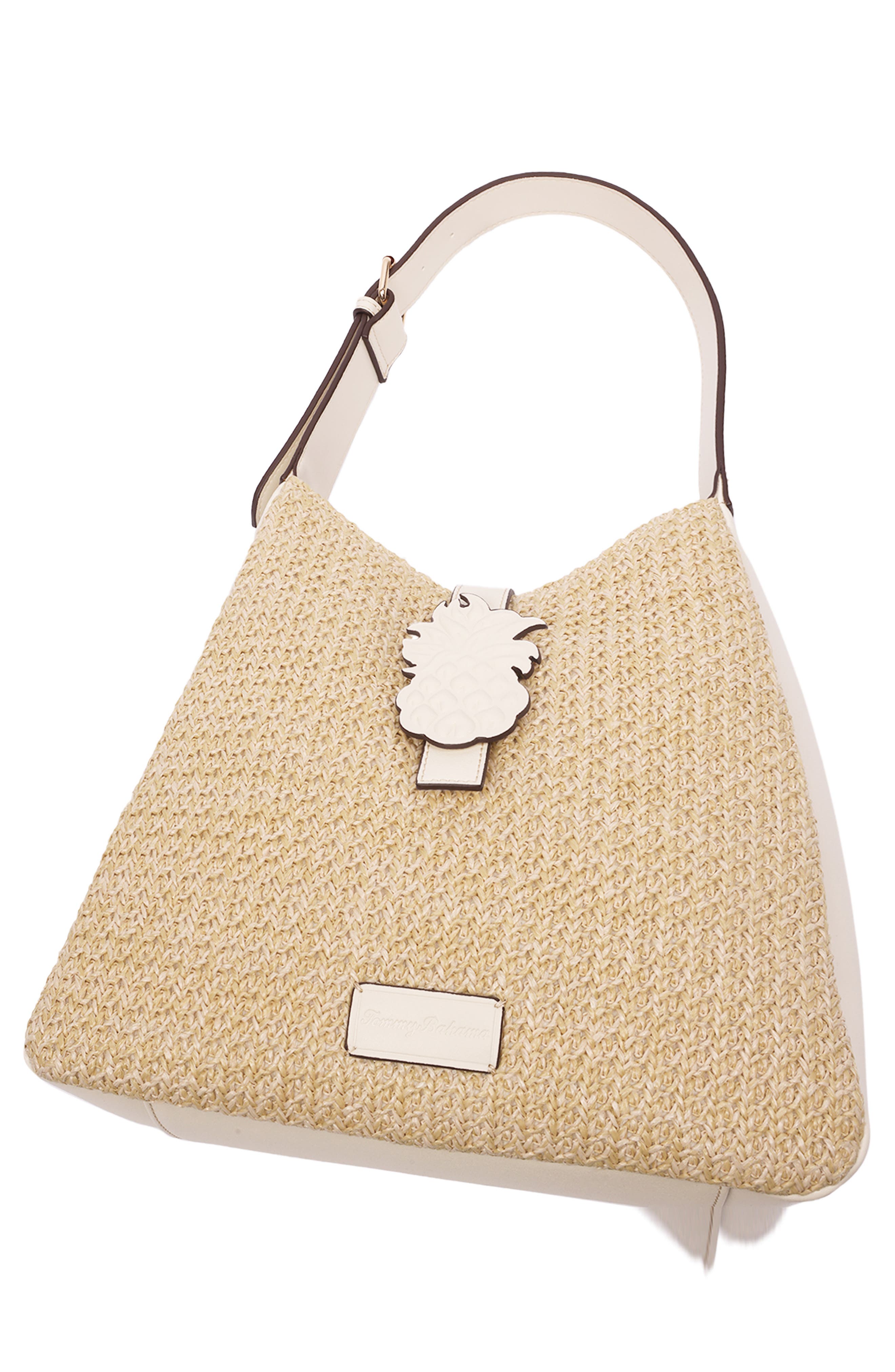 Tommy Bahama Logo Tab Raffia Shoulder Bag, Alternate, color, Cream